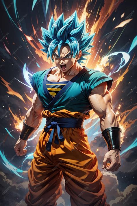 Goku Com Cabelo Azul - Ilustración ultra detallada de goku super saiyan azul estilo kaioken ...