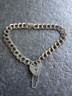 VINTAGE STERLING SILVER DOUBLE CURB LINK PADLOCK BRACELET Antique