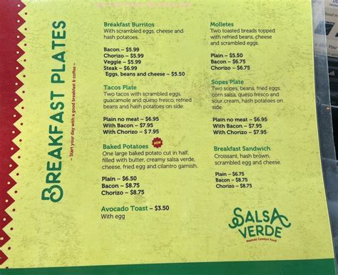 Menu At Salsa Verde Restaurant Tucson