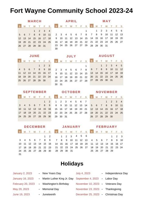 Fort Wayne Community Schools Calendar 2023-24 With Holidays