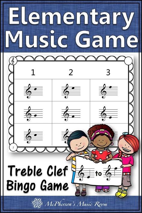 Treble Clef Music Bingo Game For Elementary Music 3x3 Grid Elementary