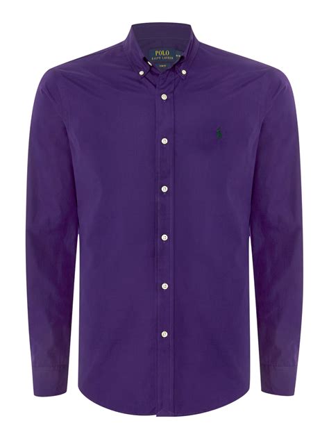 Polo Ralph Lauren Long Sleeve Slim Fit Plain Shirt In Purple For Men Lyst