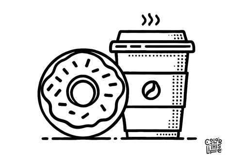 Donut And Hot Coffee Coloring Page Color This Life
