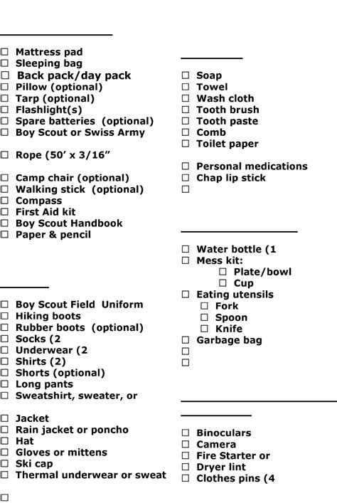 Boy Scout Camping Checklist Printable