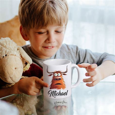 Personalisierte Tasse Mit Namen „highland Cow Clipart“ Heiße Schokoladentasse Für Kinder 325