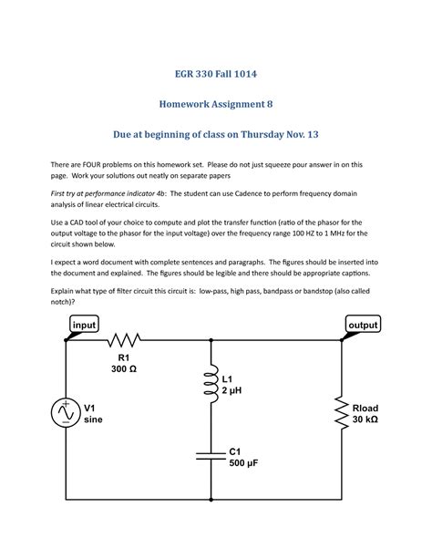 Homework Assignment 8 Hw 8 Egr 330 Fall 1014 Homework Assignment 8