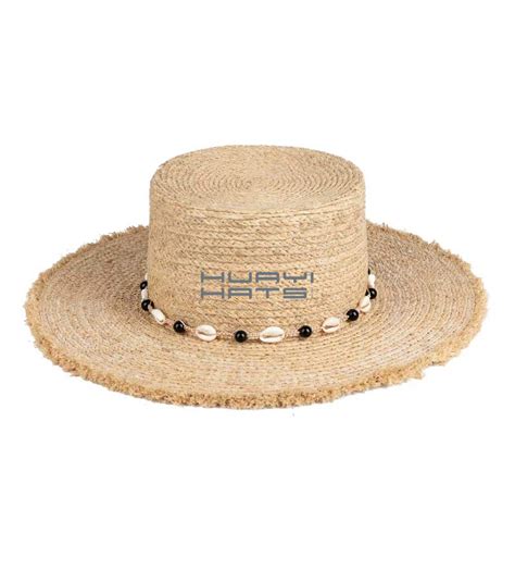 Wide Brim Womens Boater Straw Hat With Natural Raffia Handwoven Braid