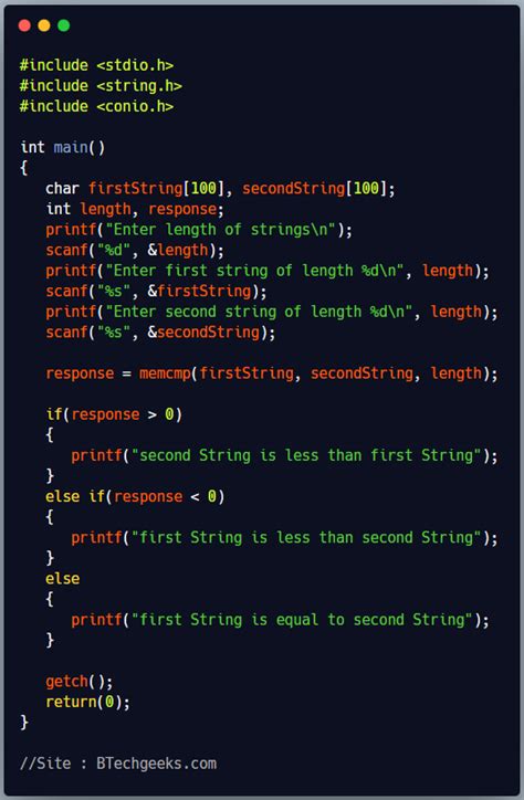 Memcmp C Memcmp C Library Function Btech Geeks