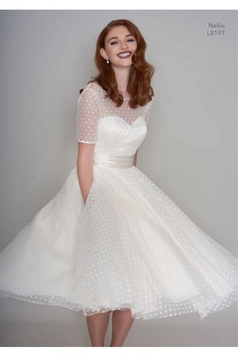 NELLIE 1950s Tea Length Polka Dot Short Vintage Wedding Dress With