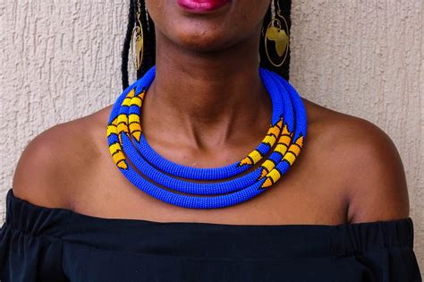 African Beaded Necklace African Jewelry Masai Necklace Blue Etsy