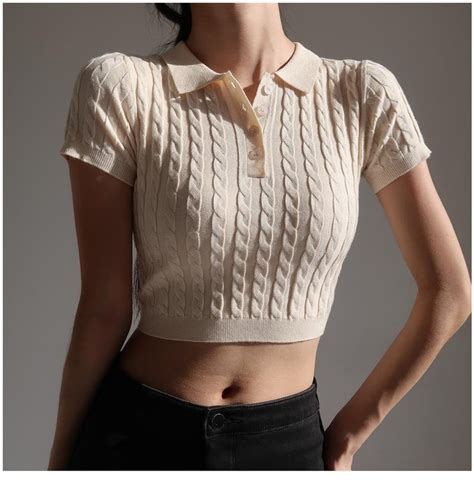 Knit Polo Crop Top Women Cropped Cardigan Y2k Fashion Etsy