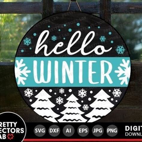 Hello Winter Door Hanger Svg Christmas Welcome Sign Svg Etsy