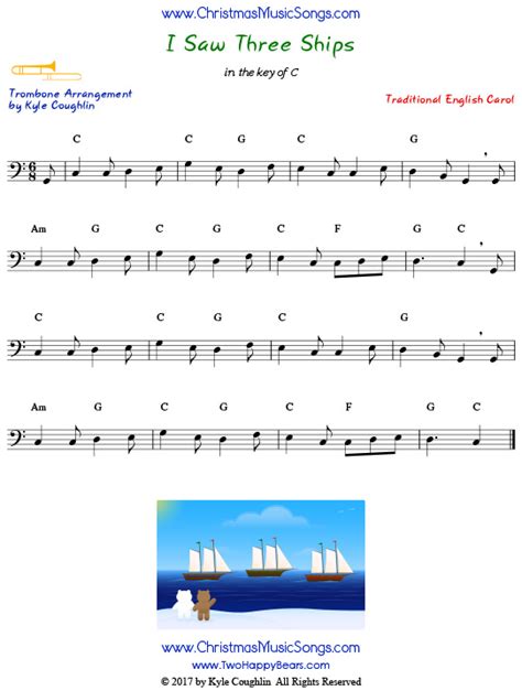 I Saw Three Ships For Trombone Free Sheet Music