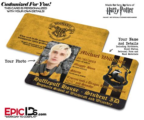 Hogwarts School Hufflepuff Harry Potter Inspired Student Id Photo