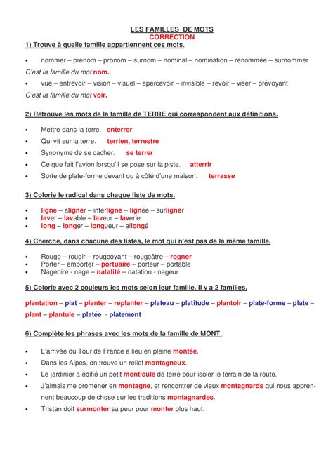 Les Familles De Mots Exercices 5 AlloSchool