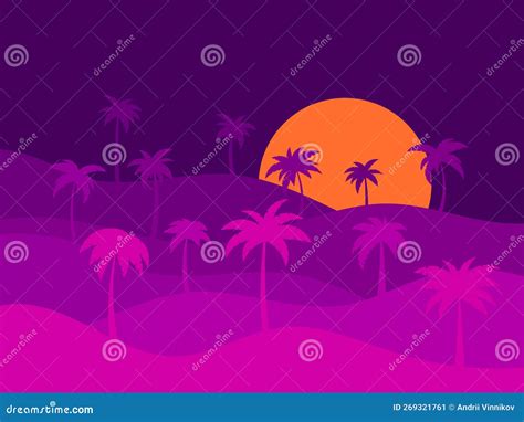 Tropical Landscape With Palm Trees At Sunset Silhouettes Of Palm Trees