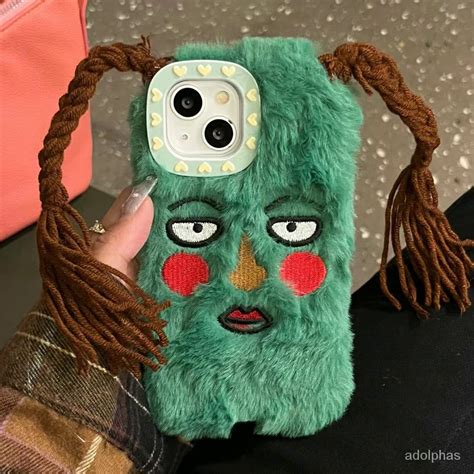 Jual Korean Cute Funny Ugly Blush Face Fur Case For Iphone 15 14 13 12