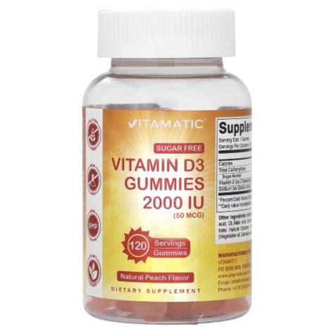 Vitamatic Vitamin D3 Gummies Natural Peach Flavor 2 000 IU 50 Mcg