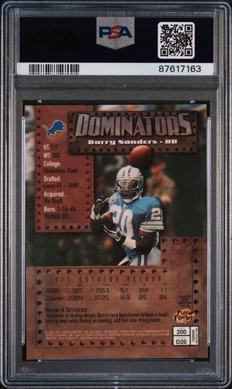 1997 Finest Barry Sanders Refractor 200 PSA 9 Low Pop EBay