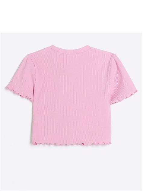 River Island Girls Embroidered Logo Pink Crop T Shirt Pink Uk