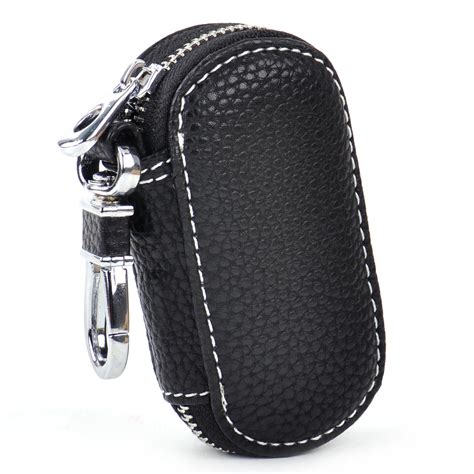 Dwcx Car Auto Black Pu Leather Smart Remote Zipper Fob Key Holder Bags