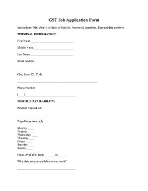 Fillable Online Job Application Form GST Multidistrict Fax Email