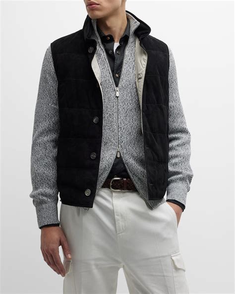 Brunello Cucinelli Quilted Down Suede Vest Black Editorialist