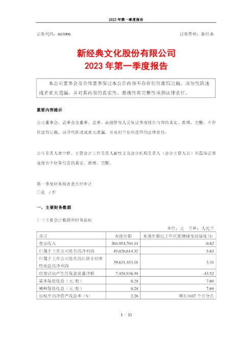 新经典：2023年第一季度报告