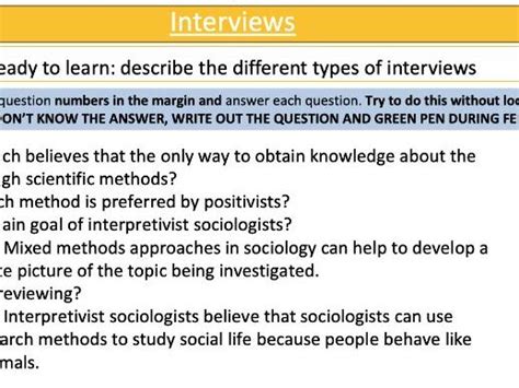 Aqa Sociology Gcse Research Methods Interviews Teaching Resources