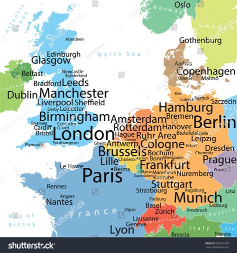 Map Western Europe Largest Cities Carefully Stock Vector (Royalty Free) 309521678 | Shutterstock