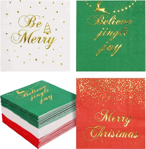 Whaline 60 Pack Christmas Disposable Paper Napkins Gold Foil Design