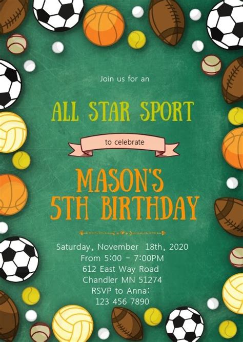 Free Printable Pdf Cool All Star Sport Themed Birthday Invitation