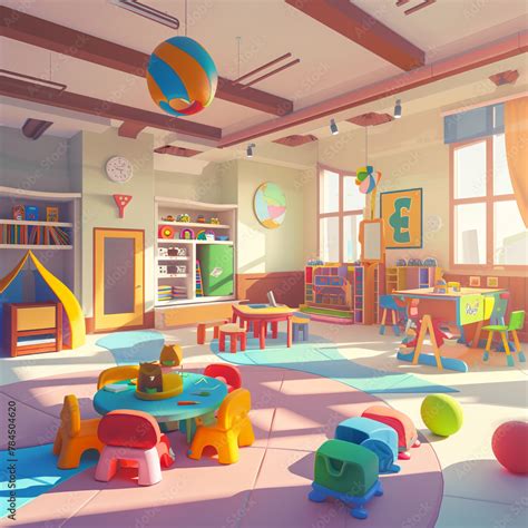 Kindergarten Interior Playground Room Preschool Building With Kitchen