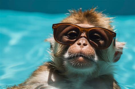 View of funny monkey at the pool | AI-generated image