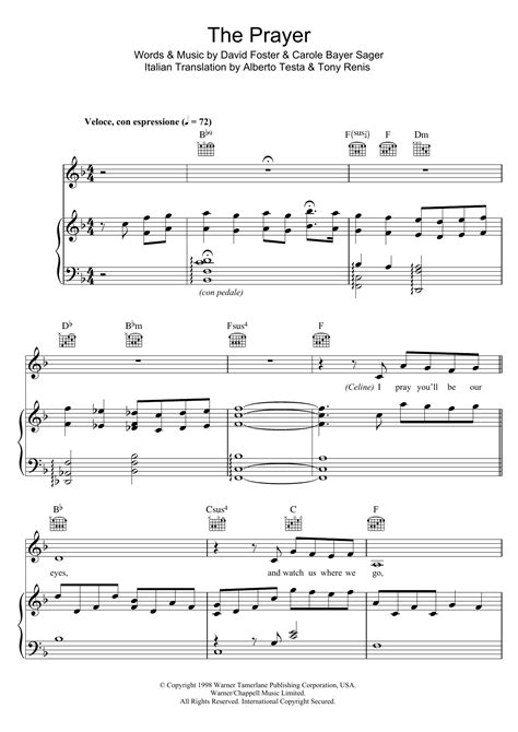 Celine Dion And Andrea Bocelli The Prayer Sheet Music And Chords Printable Piano And Vocal Pdf