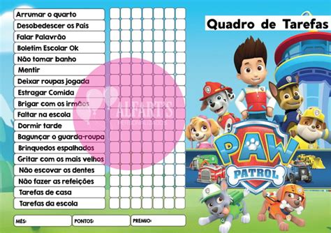 Quadro De Tarefas Infantil Arte Digital Patrulha Canina Elo7