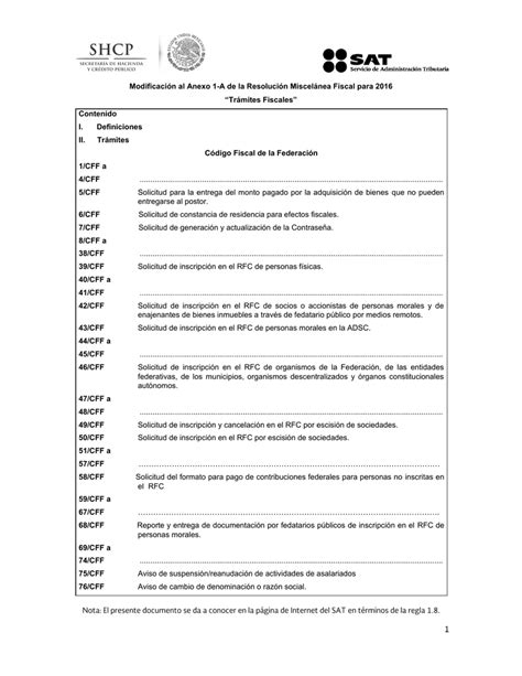 Modificaci N Al Anexo A De La Resoluci N Miscel Nea