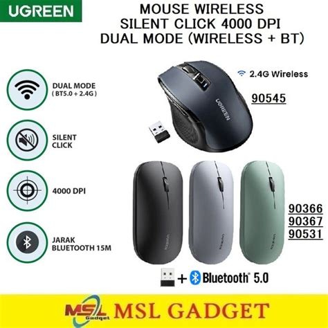 Ugreen Mouse Wireless Bluetooth Silent Click Dpi Ergonomic