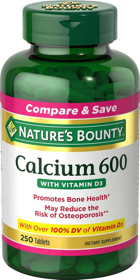 Nature S Bounty Calcium 600 Vitamin D3 Tablets For Strong Bones And