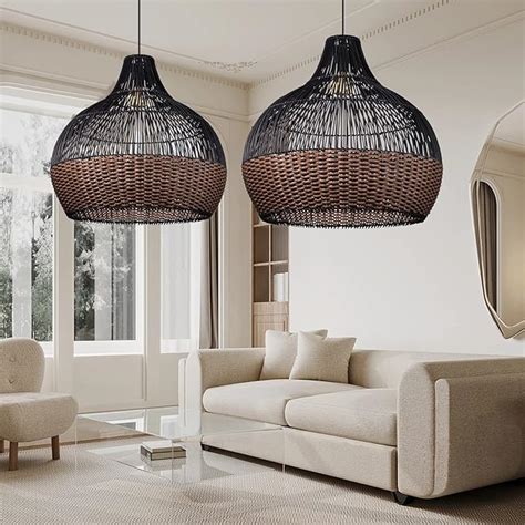 Arturesthome 1 Light Rattan Pendant Light Fixtures Wicker Boho Black