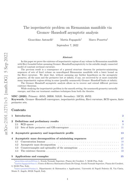 Pdf The Isoperimetric Problem On Riemannian Manifolds Via Gromov