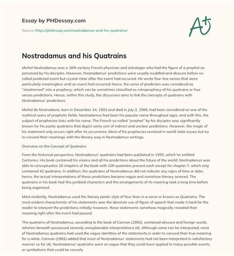 Nostradamus And His Quatrains Essay Example - PHDessay.com