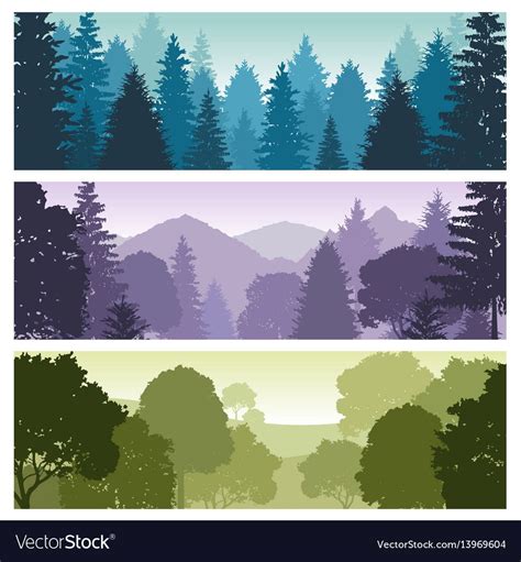 Silhouette Forest Panorama Skyline With Pine Trees Vector Image On