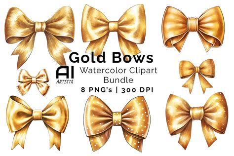 Gold Bow Watercolor Clipart Bundle Graphic by AI Artista · Creative Fabrica