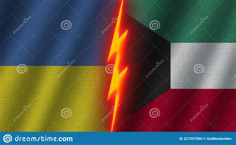 Kuwait And Ukraine Flags Together Fabric Texture Thunder Icon 3D