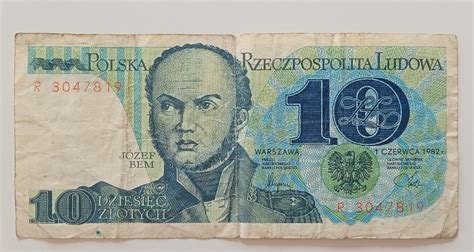 Banknot 10 złotych 1982 seria R PRL Józef Bem NBP Poznań Licytacja