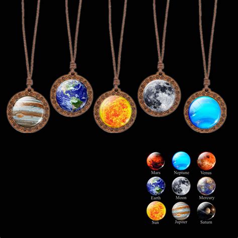 Necklace For Women Eight Planets Necklace Pendent Double Sided Glass