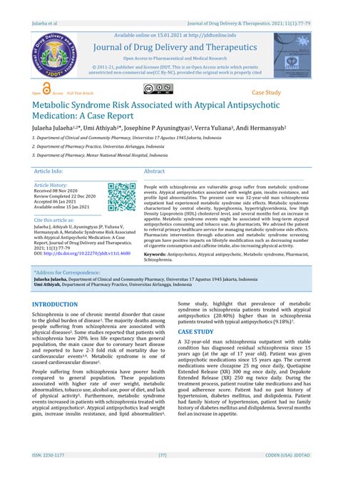 (PDF) Metabolic Syndrome Risk Associated with Atypical Antipsychotic ...