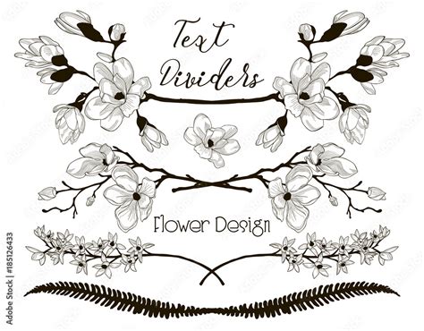 Vector Black Floral Text Dividers. Flower Design Elements Stock Vector | Adobe Stock