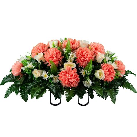 Peach Mum And Cream Rose Artificial Cemetery Saddle Etsy